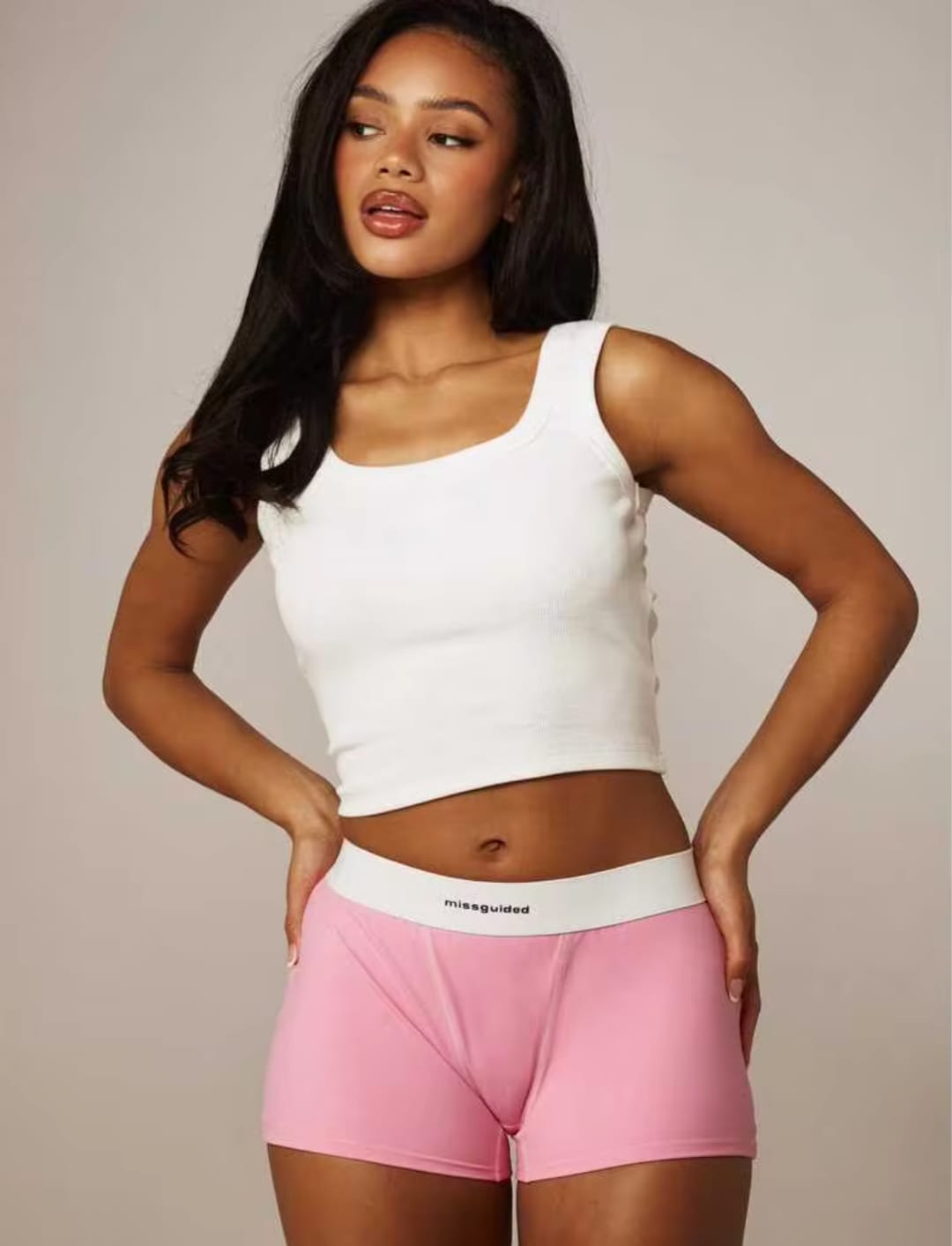 Missguided Women's Light Grey Marl Branded Band Boxer Shorts / Boybriefs
